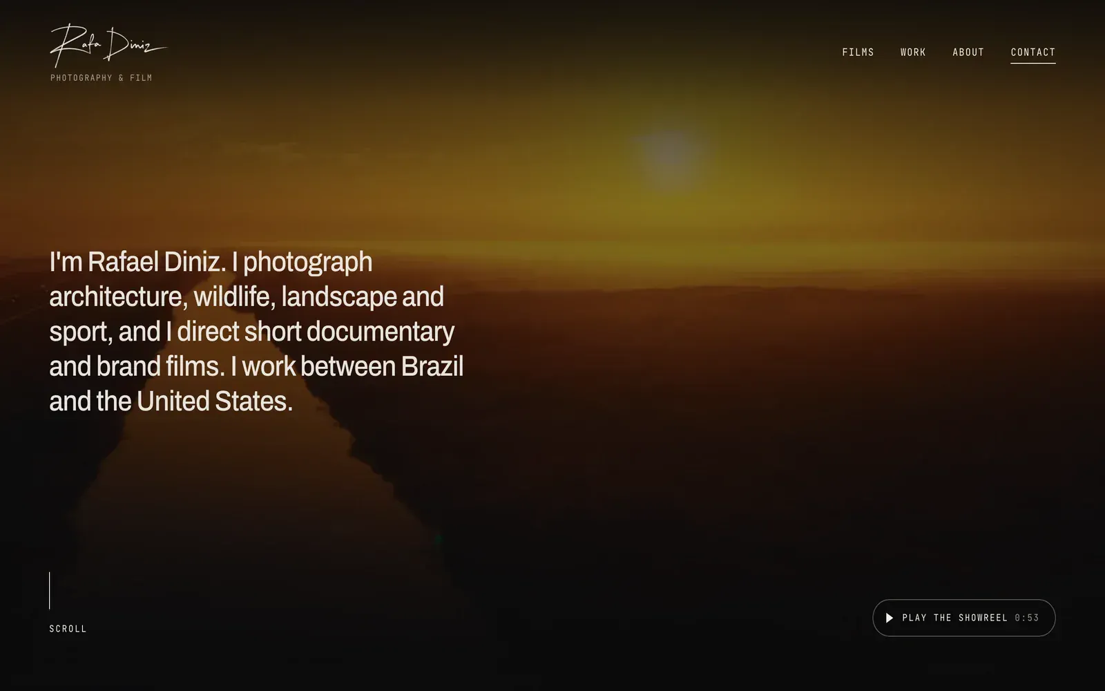 byrafadiniz.com homepage, photographer and filmmaker portfolio designed by The Diniz Studio